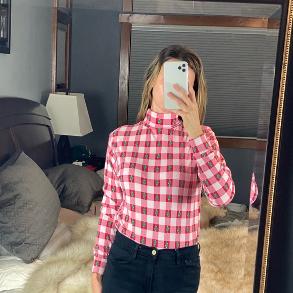 Westbound Plaid Christmas Tree Long Sleeve Turtleneck Blouse, Medium - Picture 5 of 13